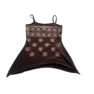 VTG Womens Small Y2K Asymmetrical Brown Stretch Tank 90s Fairy Grunge